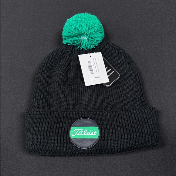 Titleist Black Shamrock Beanie with Green Pom-Pom - Picture 1 of 3